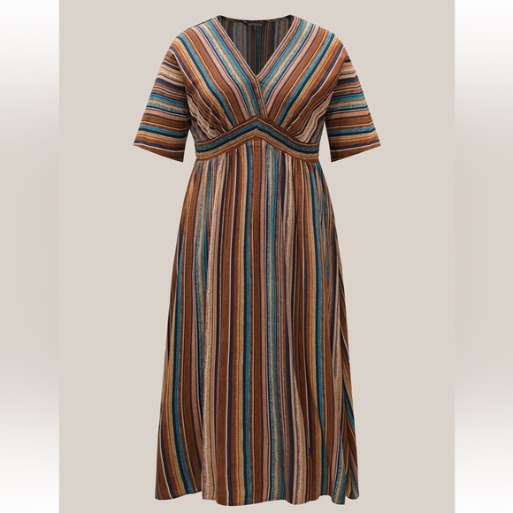 BloomChic Striped Contrast Dolman Sleeve Shirred Pocket Split Flutter Dress 2XL - Picture 6 of 7